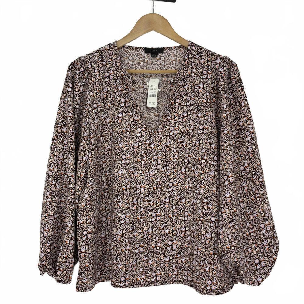 J.Crew Floral Print Blouse V-Neck and Balloon Sleeves NWT Med